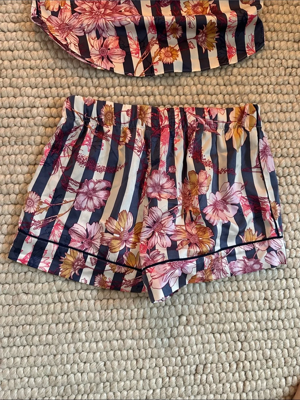 Victoria's Secret Satin Floral Stripe Cami Shorts Pajama Set XS
